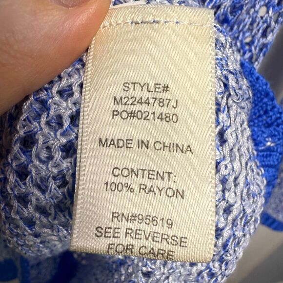 Blue Ombre Open Knit Sweater Womens XL Long Sleeve Vacation Greece Rayon - Picture 4 of 6